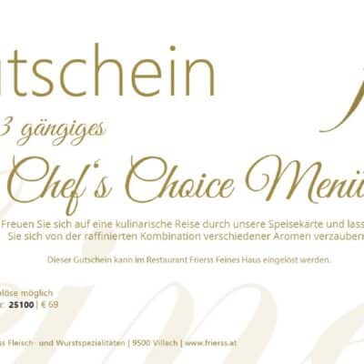Gutschein 3-Gang Chef´s Choice Menü Frierss Feines Haus